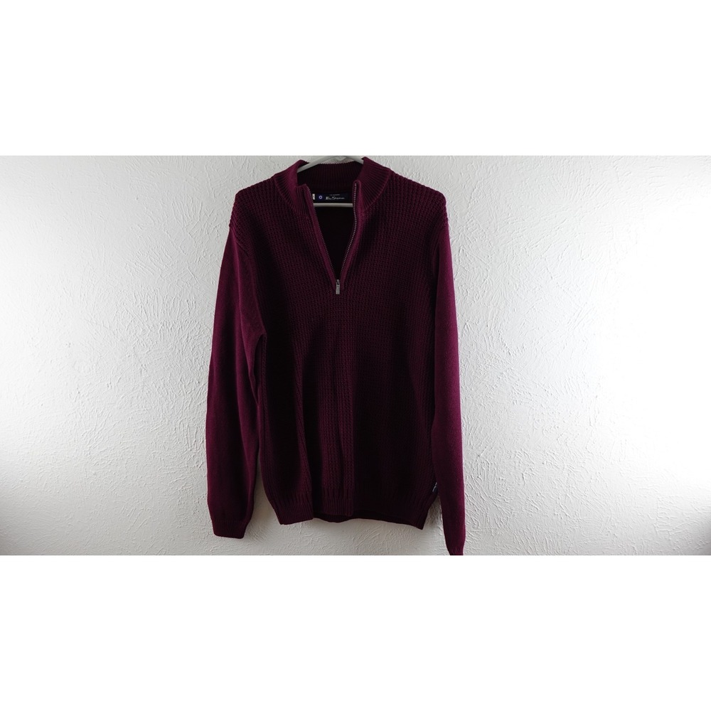 Ben Sherman Mens M Purple‎ 1/4 Zip Knit Wool/Nylon Blend Sweater Pullover